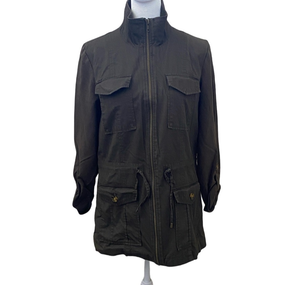 Market & Spruce Dark Green Olive Utility Jacket. Full Zip. Size S. Adj Waist.